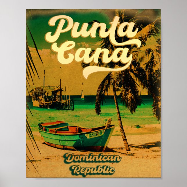 Póster Punta Cana Domingo Palm Tree Retro Sunset (Frente)