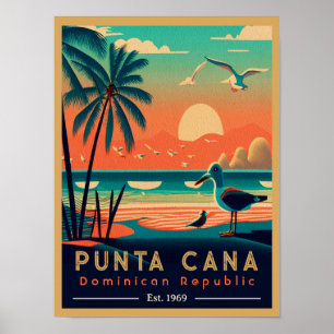 Póster Punta Cana DR Retro Sunset Souvenirs de los años 6
