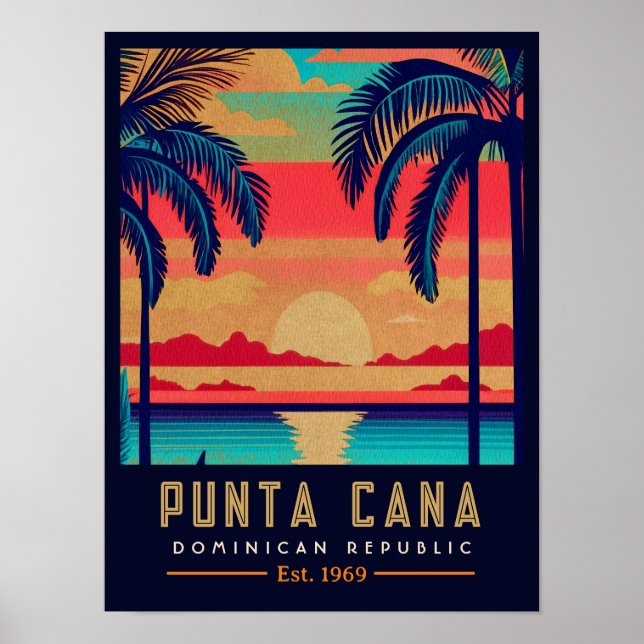 Póster Punta Cana DR Retro Sunset Souvenirs de los años 6 (Frente)