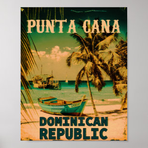 Póster Punta Cana Vintage dominicano de Playa Palm Tree