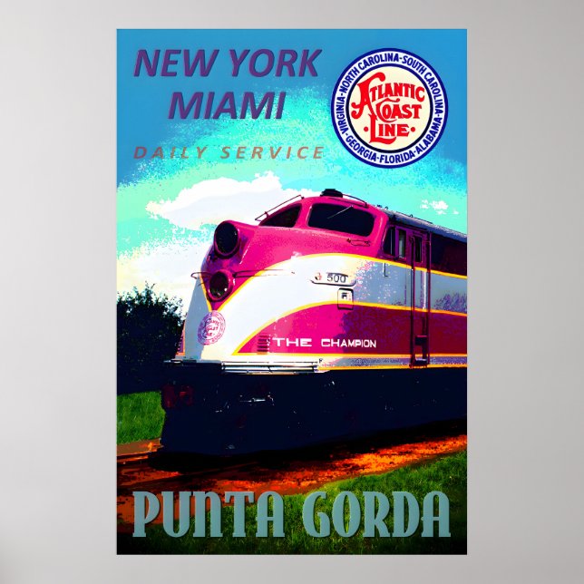 Póster Punta Gorda Florida Ferrocarril de la Costa Atlánt (Frente)