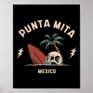 Póster Punta Mita México Surfing Antiguo Esqueleto Cráneo