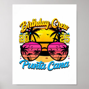 Póster Punta Retro Cana Cumpleaños Crew 2025 Atardecer Co