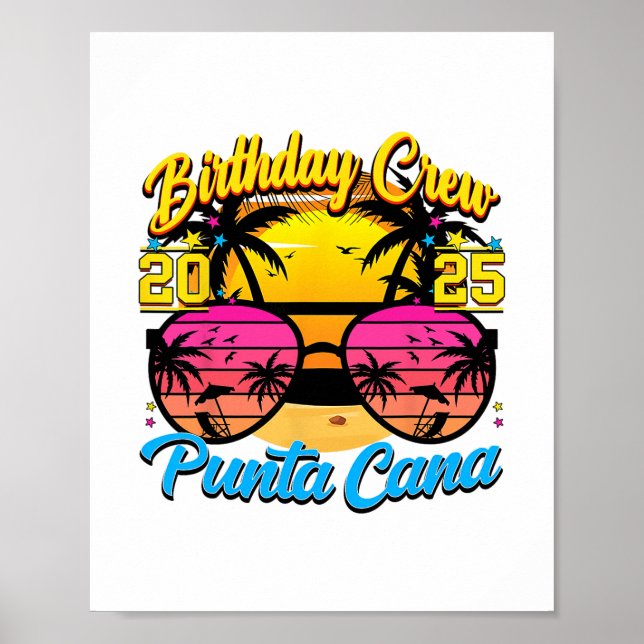 Póster Punta Retro Cana Cumpleaños Crew 2025 Atardecer Co (Frente)