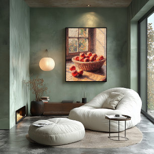 Póster Puntillismo Cesta de manzanas junto a la ventana i