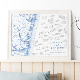 Póster Punto Agradable Boda NJ Mapa Poster del libro invi