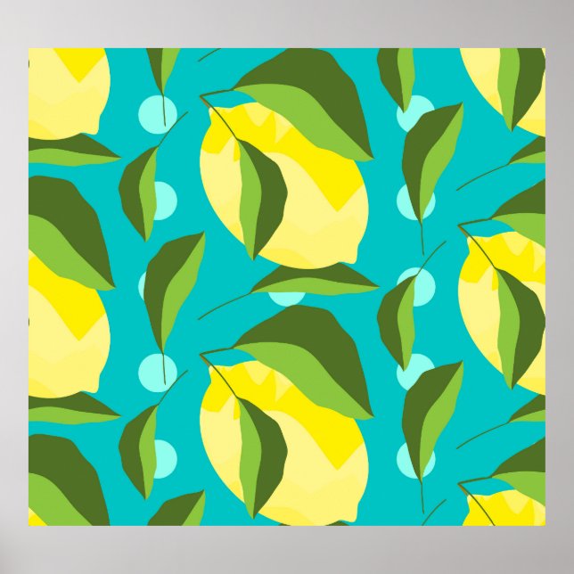Póster Punto de Polka Lemons: Fondo Azul. (Frente)