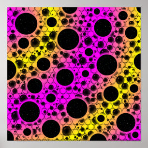 Póster Puntos de burbuja espacial - Rosa/Amarillo