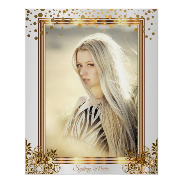 Póster Puntos de Confetti blancos y dorados - Añadir tu f (Anverso)