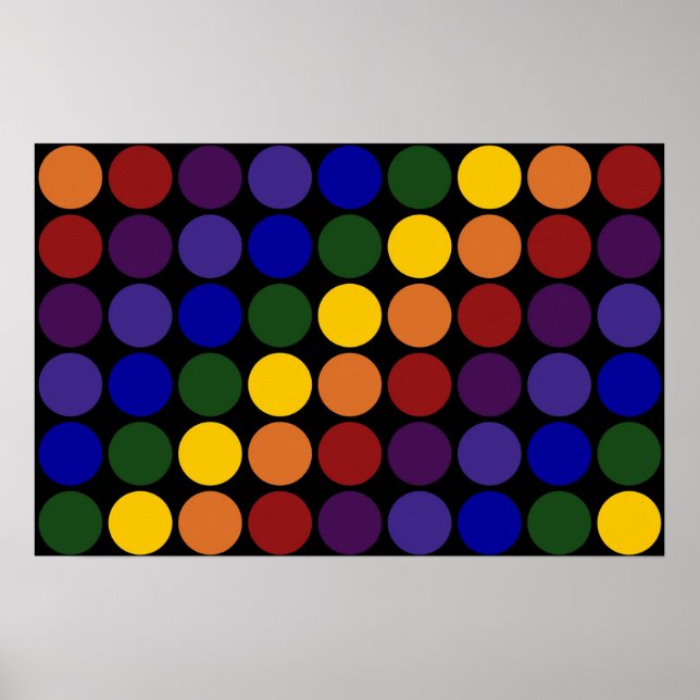 Póster Puntos de polka arcoiris sobre negro (Frente)