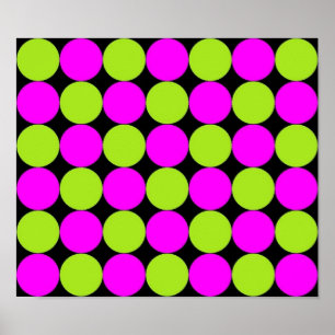 Póster Puntos de polka verde rosa caliente y lima