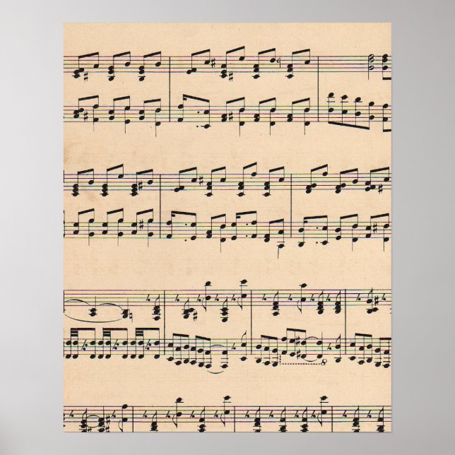 Póster Puntuación de la música de hojas antiguas notas en (Frente)