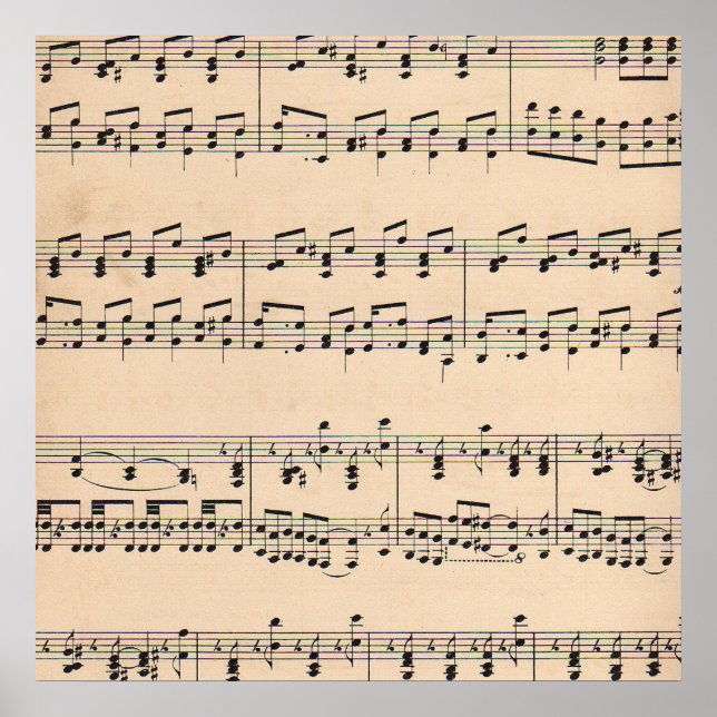 Póster Puntuación de la música de hojas antiguas notas en (Frente)