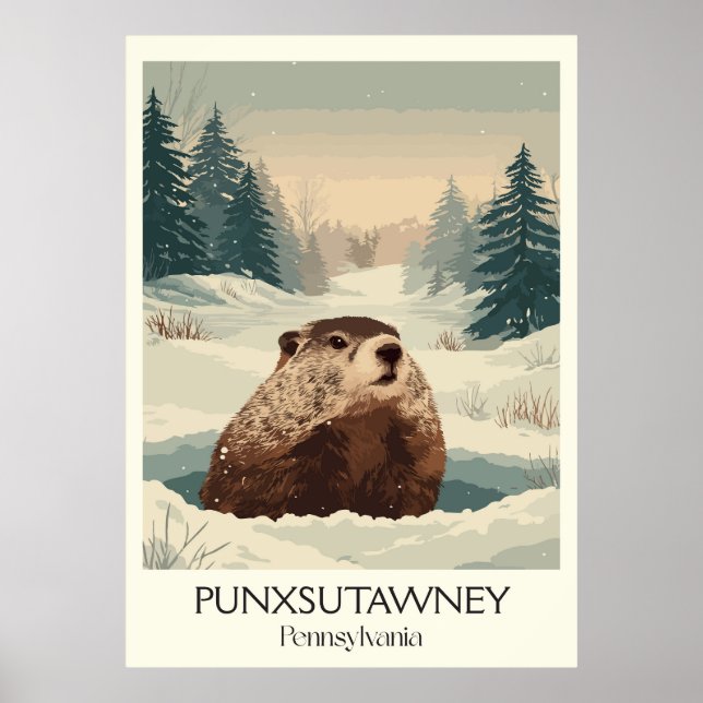 Póster Punxsutawney PA Vintage Groundhog Winter Art (Frente)
