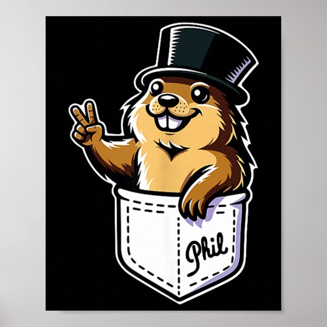 Póster Punxy Phils Cute Groundhog Day Pocket Design Febru (Frente)
