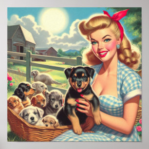 Póster Puppies vintage