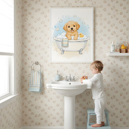 Póster Puppy Bath Time Fun Kids Bathroom Wall Art