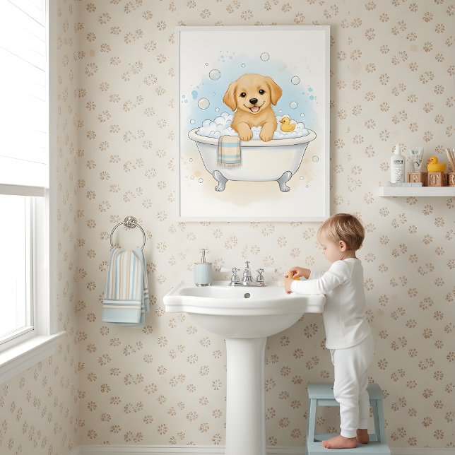Póster Puppy Bath Time Fun Kids Bathroom Wall Art (Subido por el creador)