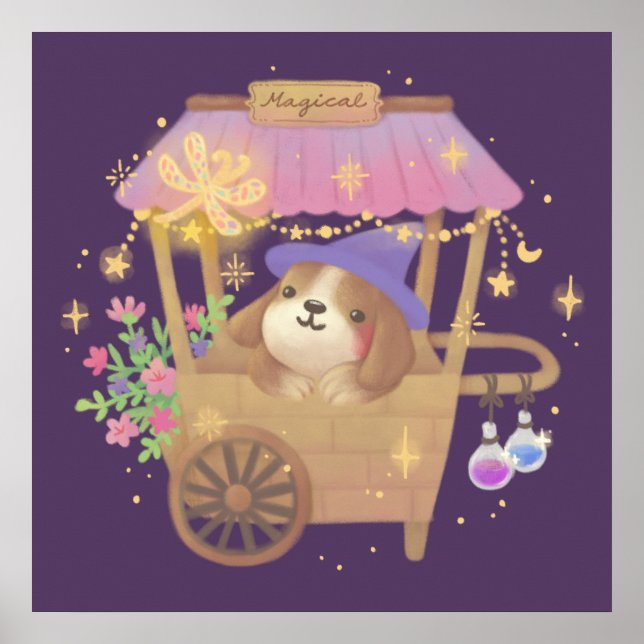 Póster Puppy Magician: Vintage Magical Vendor Cart (Frente)