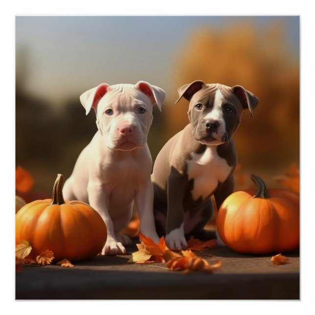 Póster Puppy Pitbull Calabaza deslumbrante de otoño (Anverso)