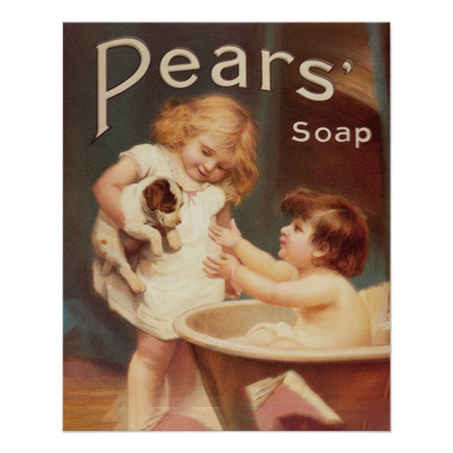 Póster Puppy Taking A Bath Vintage Antique (Anverso)