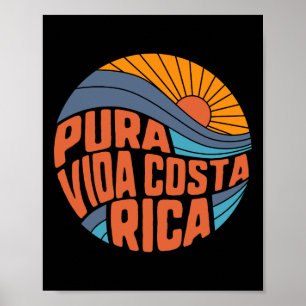 Póster Pura Vida Costa Rica Atardecer Vintage Surfing Ver