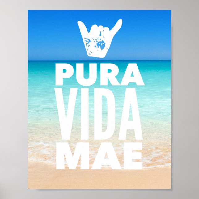 Póster Pura Vida Mae Shaka Rótulo Costa Rica Surfing (Frente)