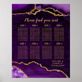 Póster Purple and Gold Agate Wedding Seating Chart