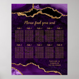 Póster Purple and Gold Agate Wedding Seating Chart