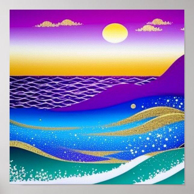 Póster Purple and Gold Sunset by the Sea Poster (Frente)