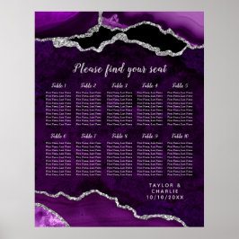 Póster Purple and Silver Agate Wedding Seating Chart