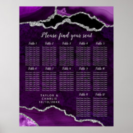 Póster Purple and Silver Agate Wedding Seating Chart