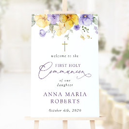 Póster Purple and Yellow Flowers, First Communion Welcome