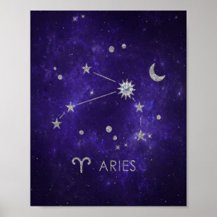 Póster Purple Aries Zodiac   Horoscopio Astrológico Cósmi