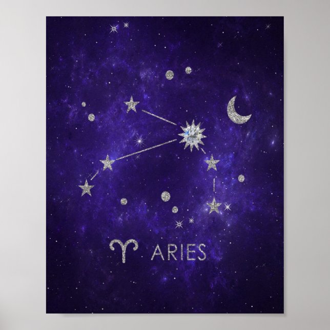 Póster Purple Aries Zodiac | Horoscopio Astrológico Cósmi (Frente)