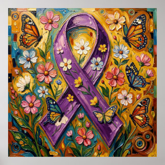 Póster Purple Awareness Ribbon Fibro