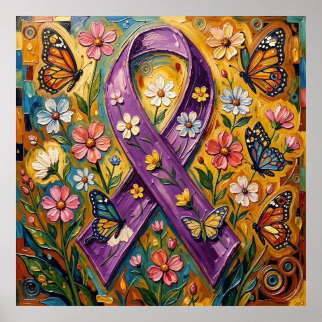 Póster Purple Awareness Ribbon Fibro (Frente)