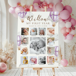 Póster Purple Beary First Birthday Photo Timeline
