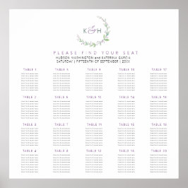 Póster Purple berries green leaves 20 wedding tables plan