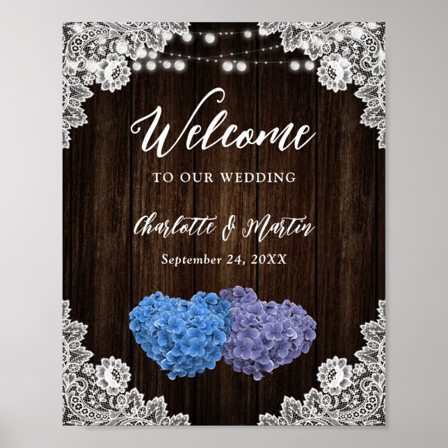Póster Purple Blue Floral Lace Wedding Reception Sign (Frente)