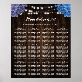 Póster Purple Blue Floral Wedding Seating Chart 12
