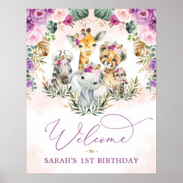 Póster Purple Blush Wild Safari Animals Birthday Welcome