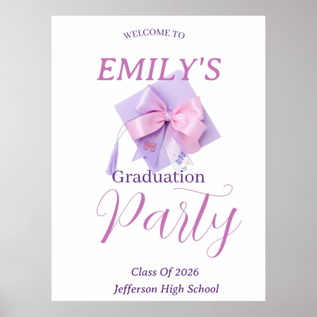 Póster Purple Cap Graduation Party Sign Poster  (Frente)