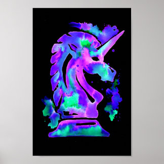 Póster Purple Chess Knigh Unicorn