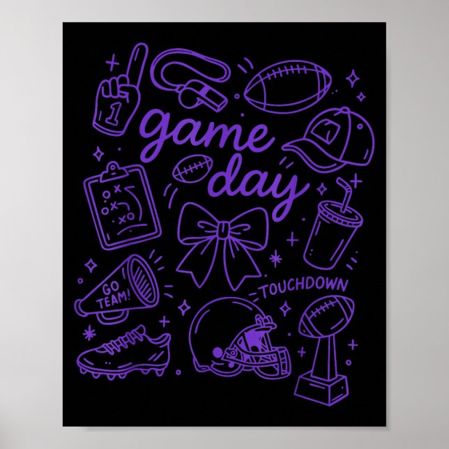 Póster Purple Coquette Bow Cheer Game Day Doodle Touchdow (Frente)
