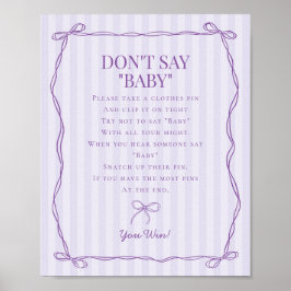 Póster Purple Coquette Bow no dice juego de Baby Shower
