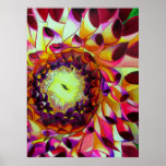 Póster Purple Dahlia flower watercolour pop art painting<br><div class="desc">with original,  unique art design from watercolour floral painting of close up,  macro dahlia flower in exquisite almost 3D detail. This design is brightly coloured with purple,  hot pink and yellow shades for lovers of botanical art or for lovers of bright,  intense colours.</div>