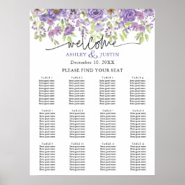 Póster Purple dreams stylish florals Seating Chart