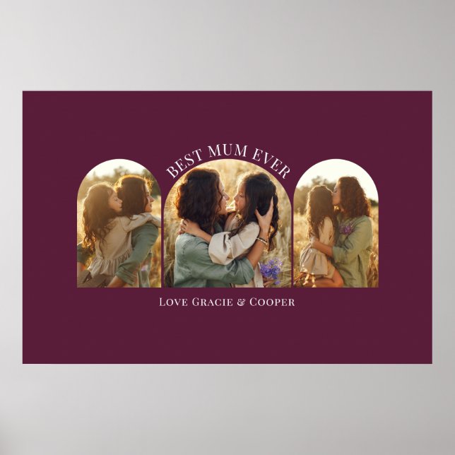 Póster Purple elegante arco multifoto mejor mamá (Frente)