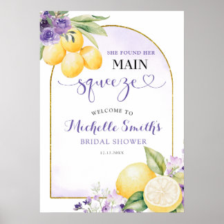 Póster Purple floral Lemonade Bridal shower Welcome Sign